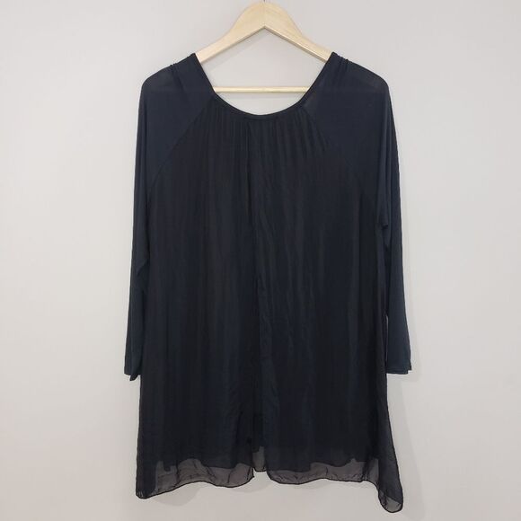 🦋3/$20 AMO Large Black Long Sleeve Scoop Neck Layered Ruffles Blouse Top - Picture 6 of 14